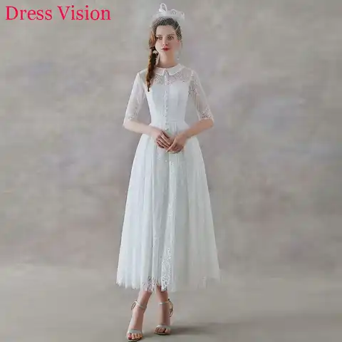 Romantic Light Wedding платья  Lace Elegant Bride Gown Vestido De Novia Robe De Mariage  Ankle-Length Zipper