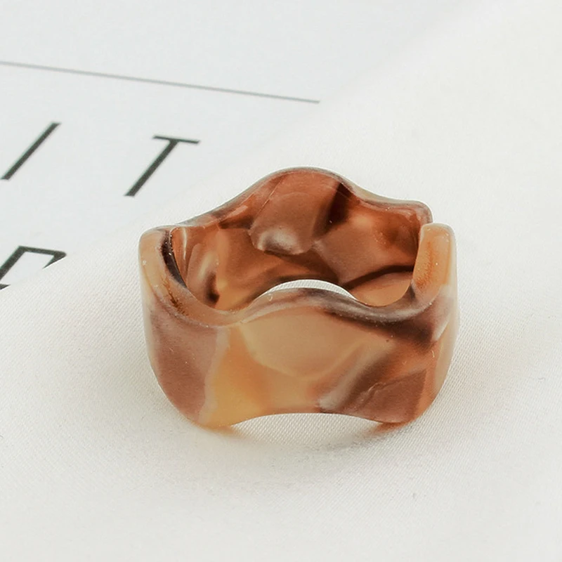 

Trendy Ring Ins Ring 2021 New Korean Ins Vintage Resin Geometric Colorful Round Rings for Women Girls Simple Jewelry Gifts