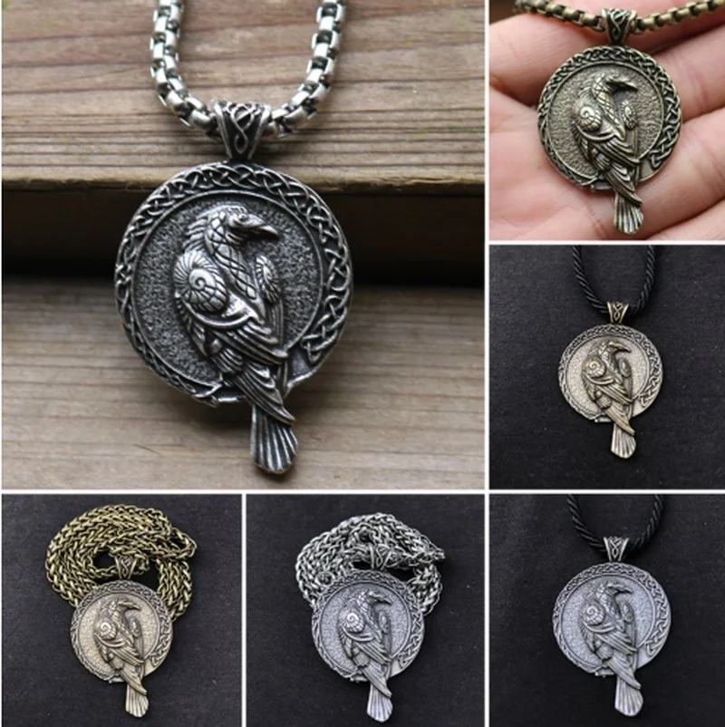 

Retro style creative geometric round crow necklace men domineering fashion hip hop accessories holiday gifts wholesale