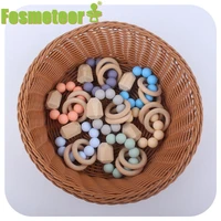 fosmeteor baby teether bracelet organic wooden ring teething grasping toy silicone bead toddler teether newborn diy baby gift