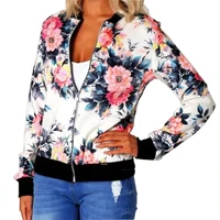 woman coat plus size printed bomber jacket 2020 women pockets zipper long sleeve coat female flower chiffon white jacket woman