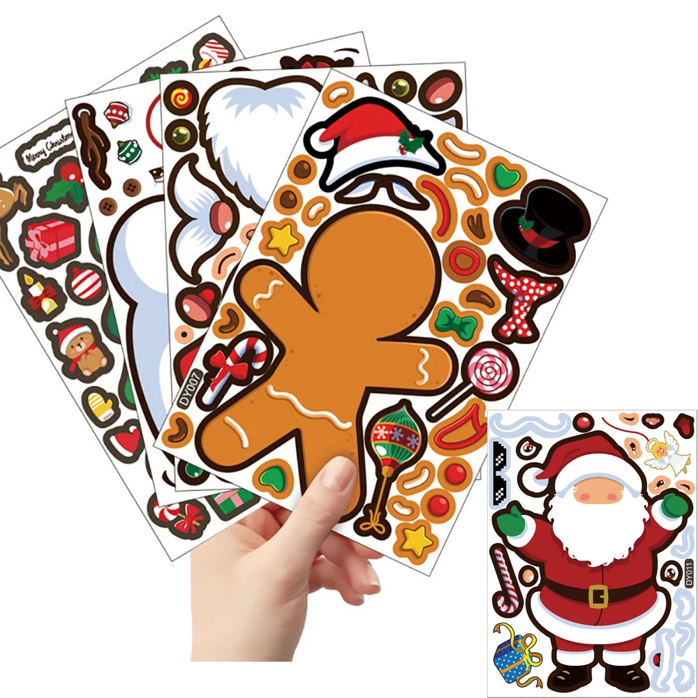 

1/5PCS Cartoon Christmas DIY Stickers Santa Claus Elk Christmas Tree Stickers Shop Window New Year Stickers Children's Gifts