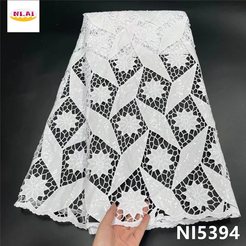 

White Bridal Lace Fabric Nigerian Lace Fabric 2021 High Quality Lace Fashion Tissue Cord Milk Silk Lace Embroidery NI5394-4