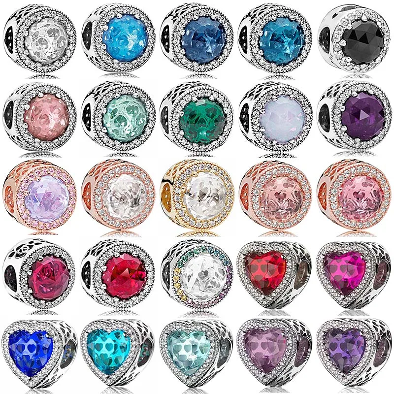 Original New S925 Charm Rose Multicolor Openwork Radiant Love Hearts With Crystal Bead Fit Popular Bracelet DIY Jewelry