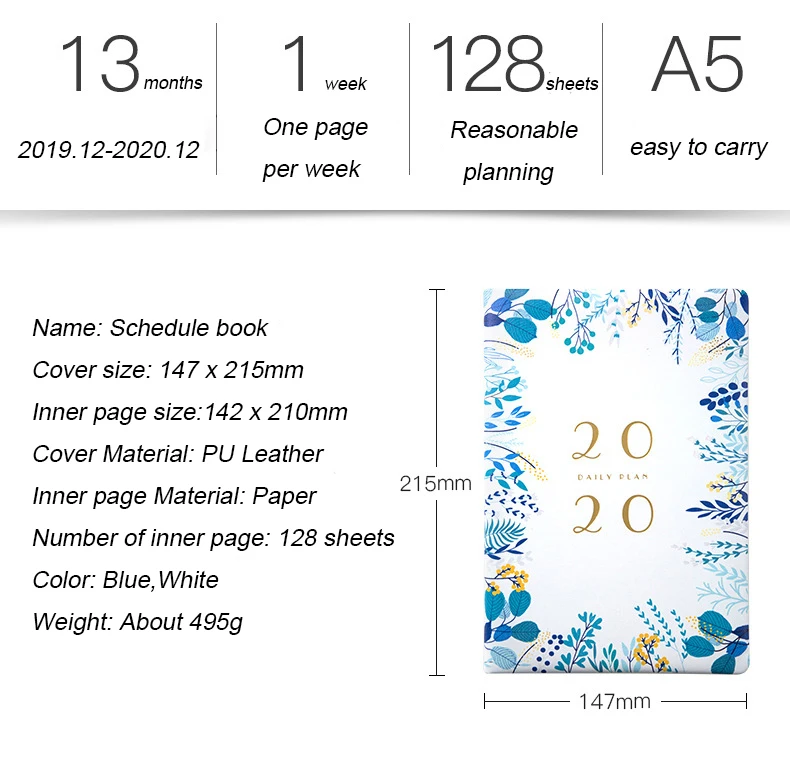 Из искусственной кожи A5 канцелярский блокнот 2020 ежедневно на для планирования
