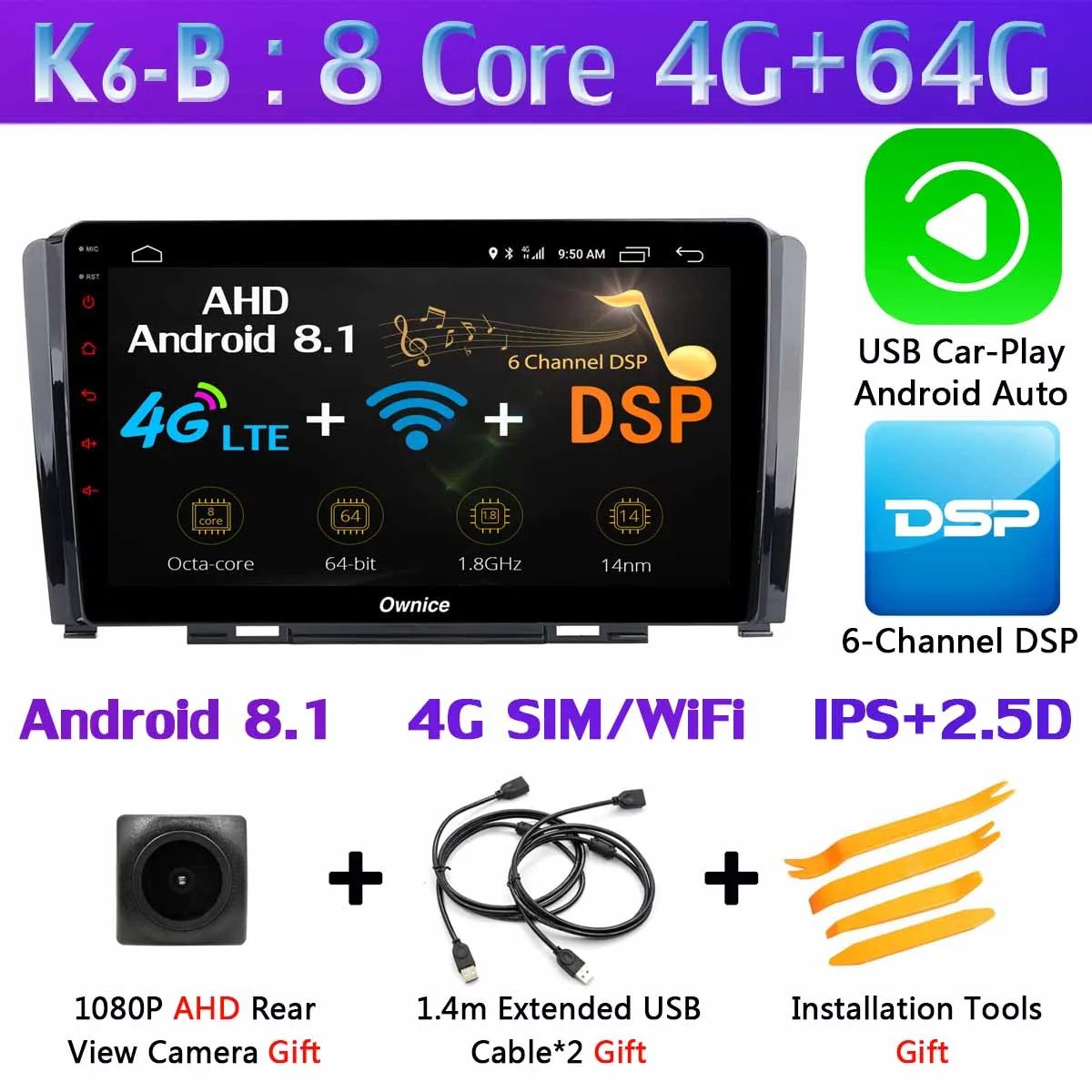 K6-B-CarPlay Ownice K1 K3 K5 K6 автомобильный dvd-плеер для Great Wall Hover Haval H6 2009- Автомобильный gps Радио DSP CarPlay стерео 360 ° панорамный - Цвет: K6-B-CarPlay