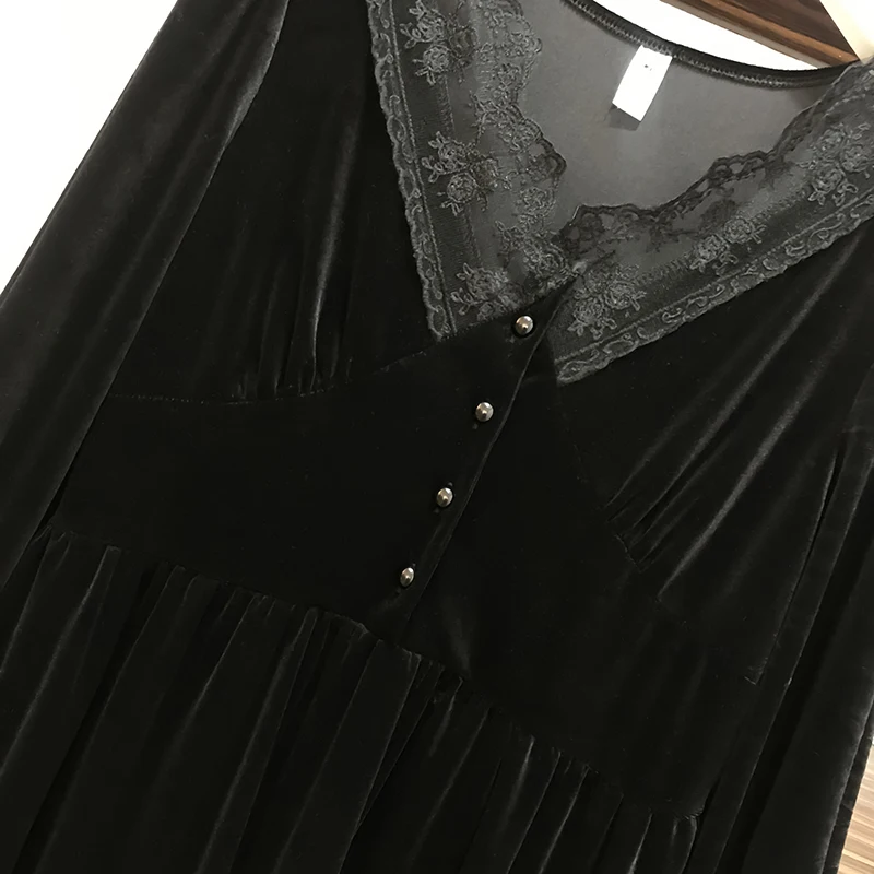 Зимнее винтажное кружевное лоскутное бархатное черное вечерние платья размера