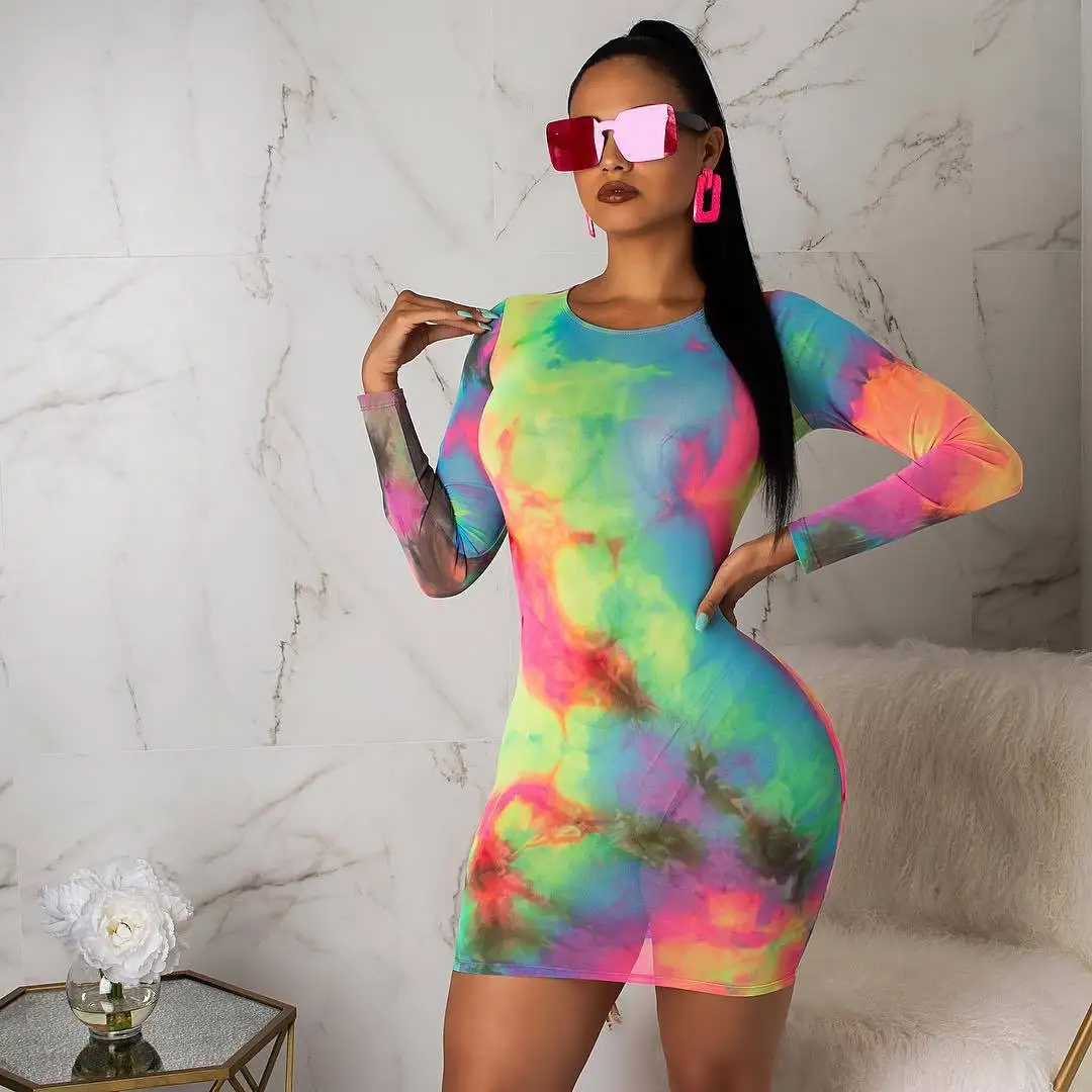 Новая краска для женщин с принтом сексуальное платье футляр круглым вырезом и