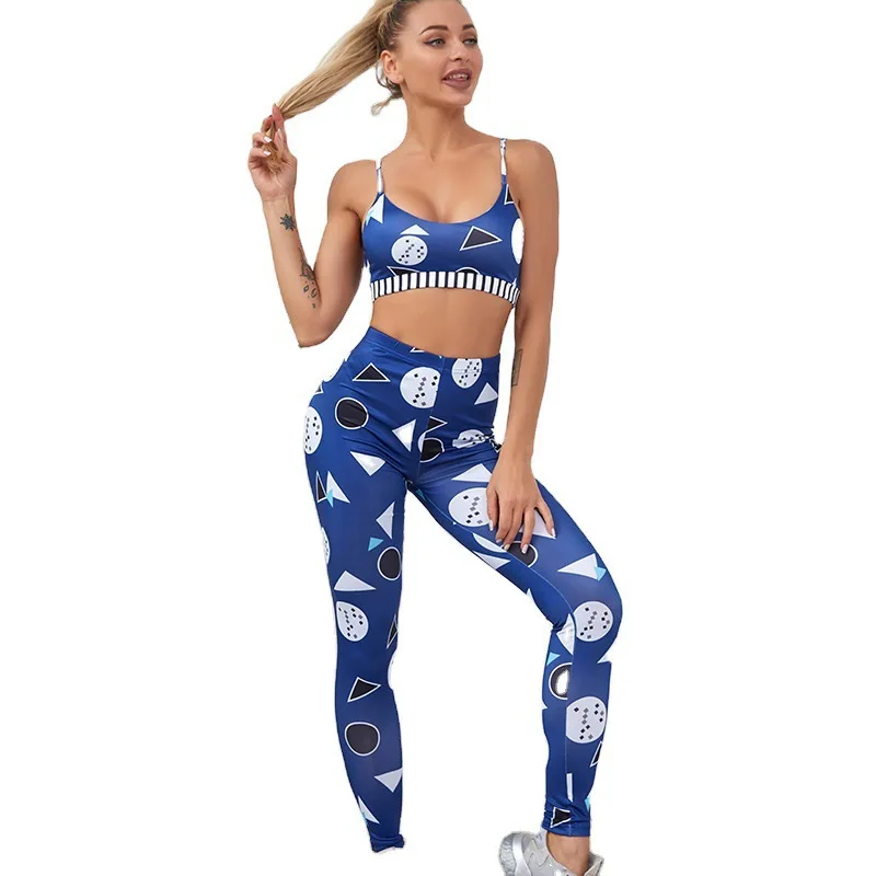 

2021 New Work Out Clothing Women Printed Camisole Quick-Dry Casual Sports Suit Stretch Thickening Exercise Tight Clothing
