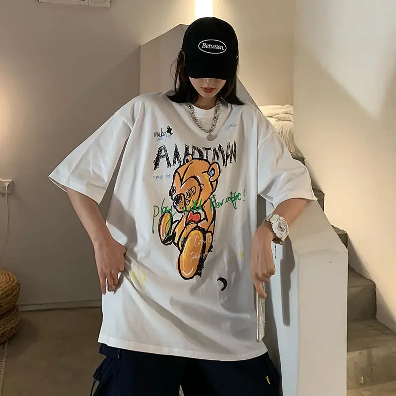 2020 Summer New Youth Popular Loose Personality Cartoon Graffiti Five-point Sleeve T-shirt Fashion Casual Round Neck Pullover | Мужская