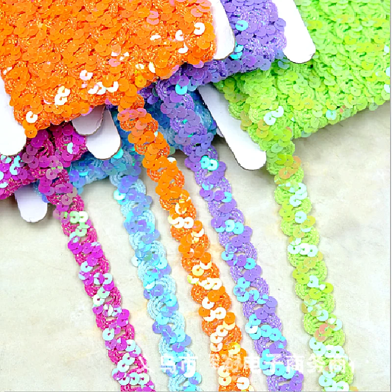 

12 Yards Sequined Embroidered Lace Ribbons Appliqued Cosplay Costumes Trims Band Lace Clothes Accessories 1.5CM Wide