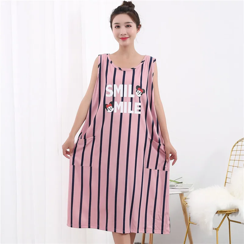 

Oversized Long Nightgown women summer new Casual nightdress Loose sleep dress Sleeveless large and fat mm Modal sleepwear