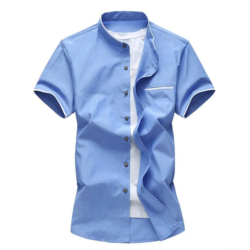 Мужская рубашка с воротником стойкой летняя большой размер из ткани