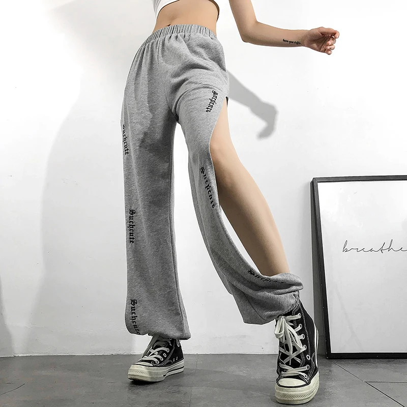 Танцевальные костюмы в стиле хип хоп женские серые сексуальные брюки с разрезом