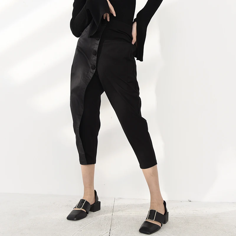 

Elastic Waist High black button irregular long Trousers New Loose Fit Pants Women Fashion Tide Spring Autumn 2021 OA99001