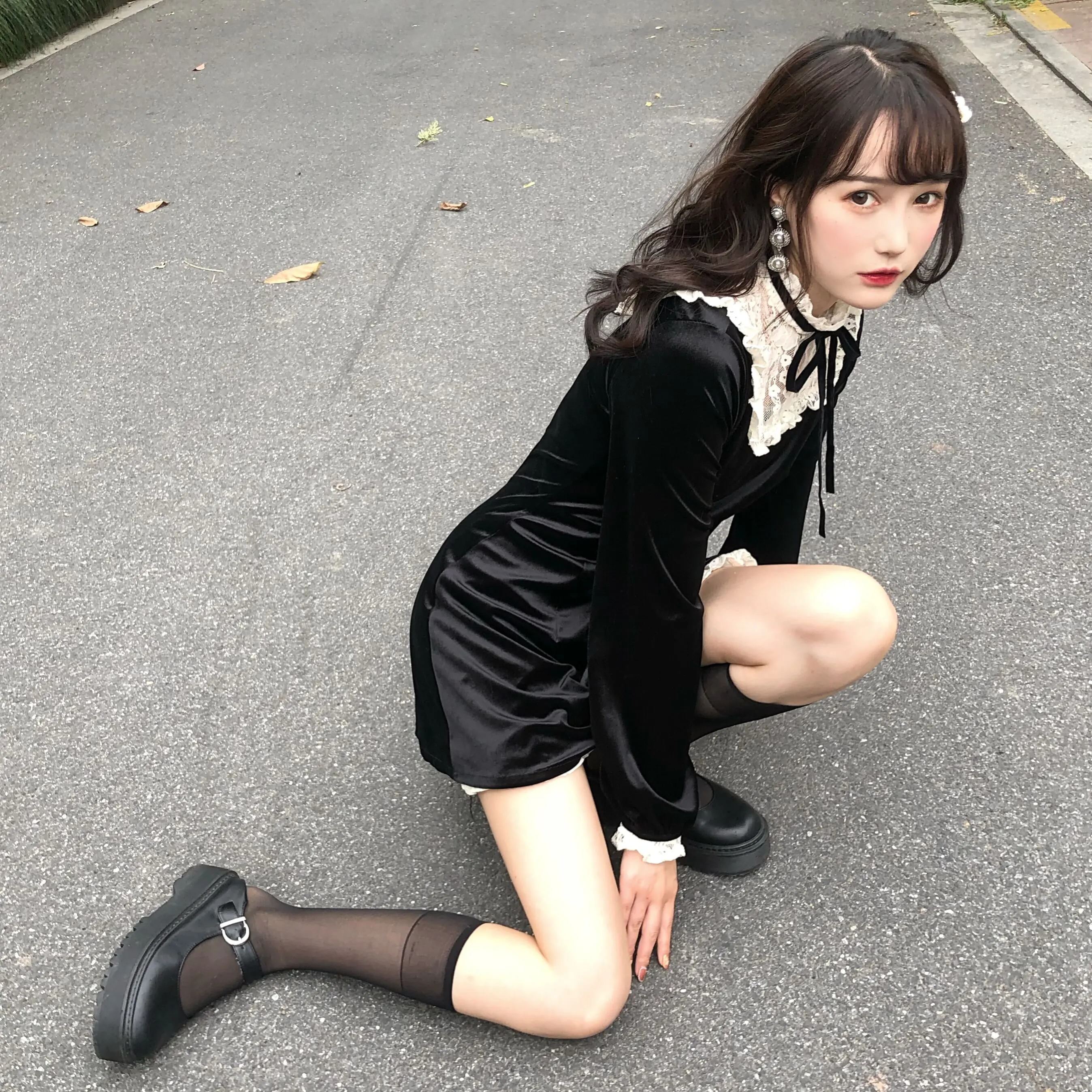 Платье в стиле &quotЛолита&quot японский темно кружева шить кружевной воротник