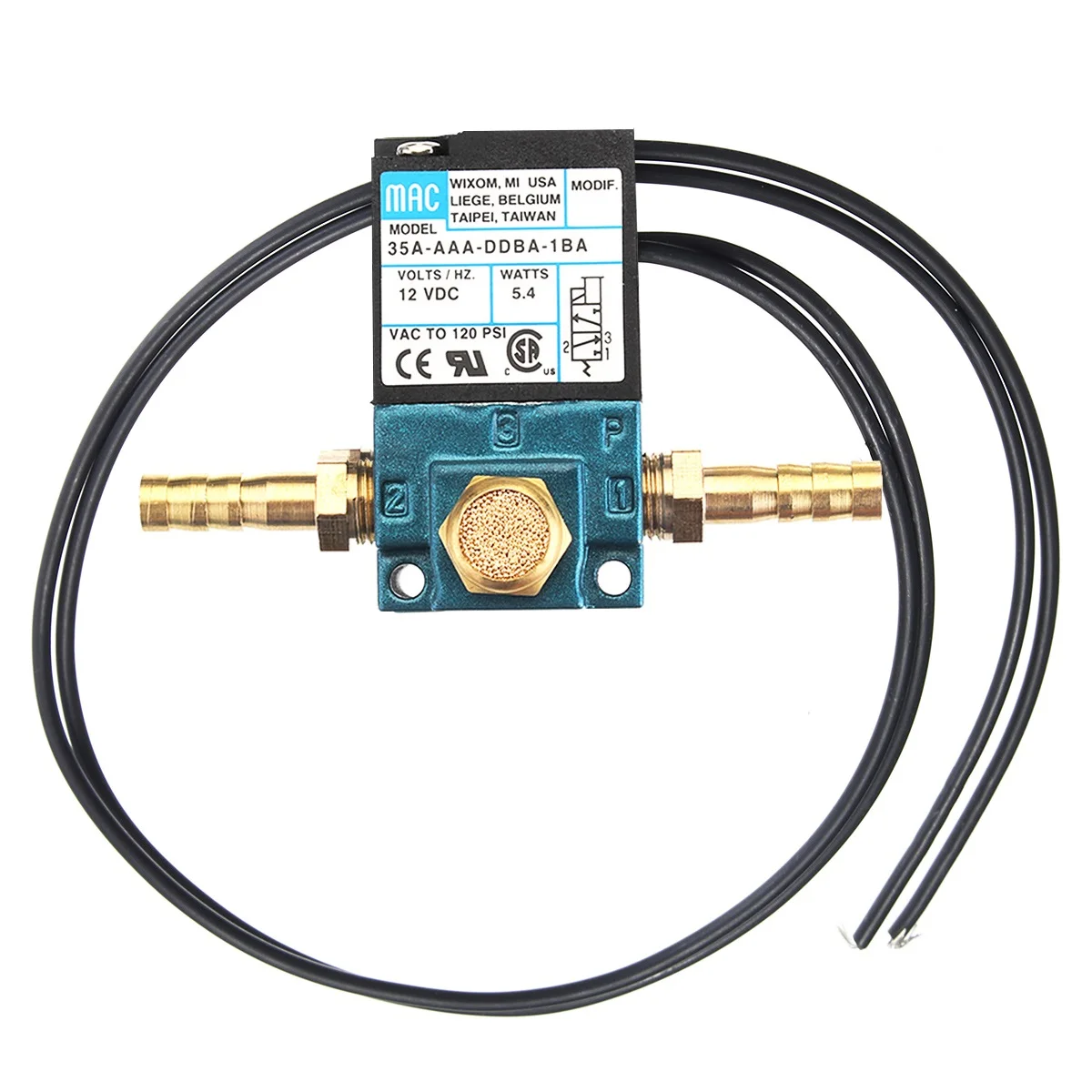 Электромагнитный клапан 35A-ACA-DDBA-1BA 3 порта с трубчатыми фитингами латунный