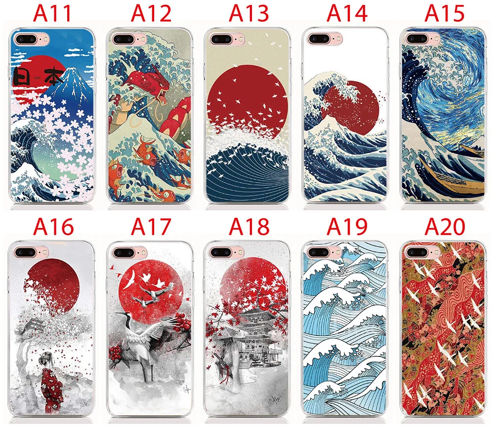 

For iPhone 8 7 Plus 6 6S Plus 5 5S SE Soft Tpu Silicone Print Cartoon Wave Art Japanese Cover Coque Shell Phone Case