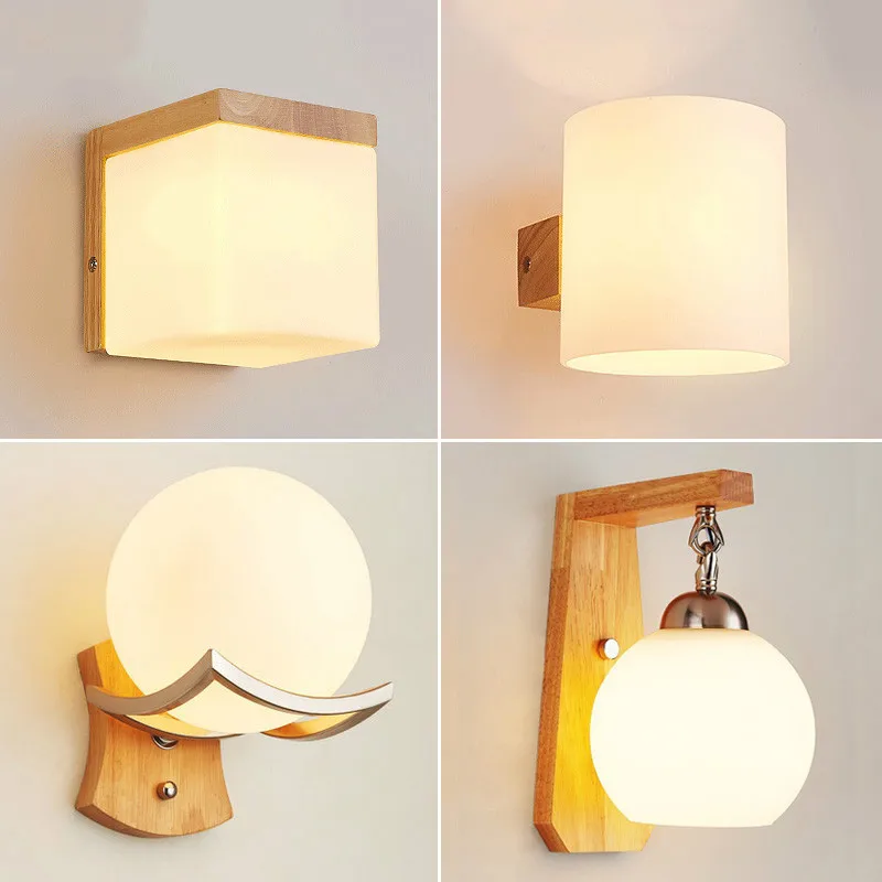 Японское украшение настенная деревянная лампа стеклянный абажур для спальни
