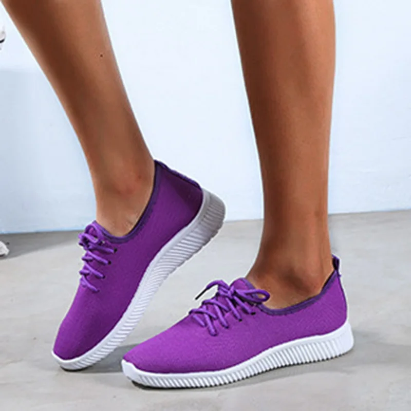 LISTING Women's Lightweight Sports Shoes Vulcanized Shoes Outdoor Sports Breathable Net Cushion Lace Up Solid Color Shoes