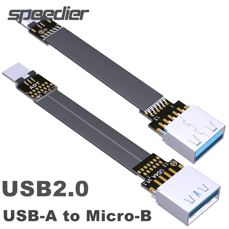 

ADT Factory Price USB2.0 Micro B To Type A Male Female Fold 90 Degree Flat Cable Micro-B USB2.0 Connector FPC FPV Extension Cord