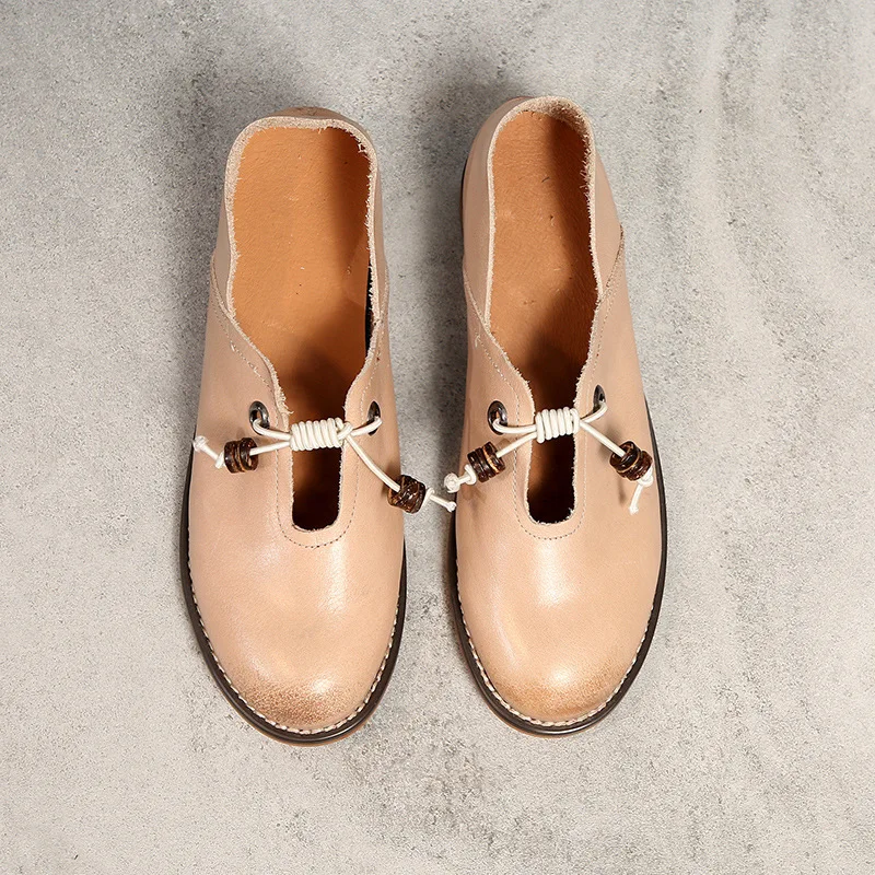 

Johnature Lace-up Flats Women Shoes Casual Genuine Leather 2021 Spring Shallow Round Toe Handmade Retro Concise Ladies Shoes