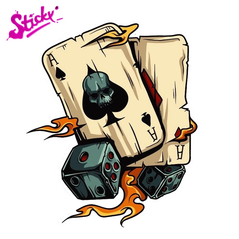 

STICKY Skull Aces Dice Gambling Anime Car Sticker Decal Decor Motorcycle Off-road Laptop Trunk Guitar PVC Vinyl Sticker