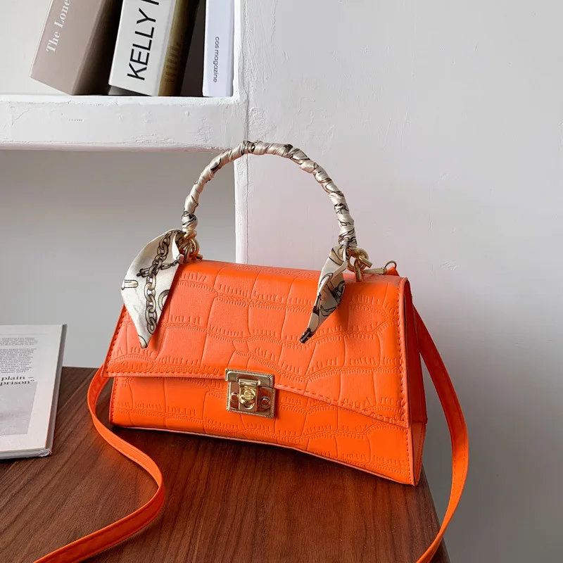 Женские маленькие квадратные сумки с короткими ручками оранжевая сумка