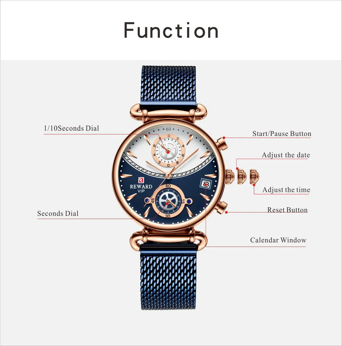 REWARD Women Watches Fashion Rose Gold Female Clock Business Quartz Watch Men Stainless Steel Waterproof Wrist Watch Relogio