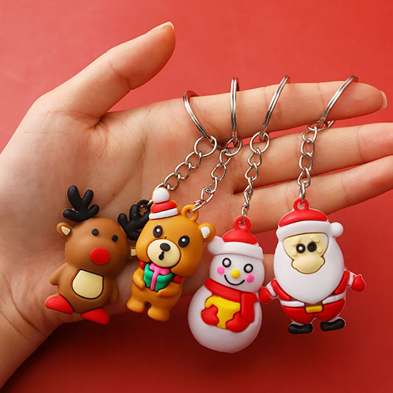 

1Pc Simulation 3D PVC 2022 Xmas Keychain Cute Santa Claus Elk Snowman Keyring Bag Ornaments Accessories Christmas Gift New Year