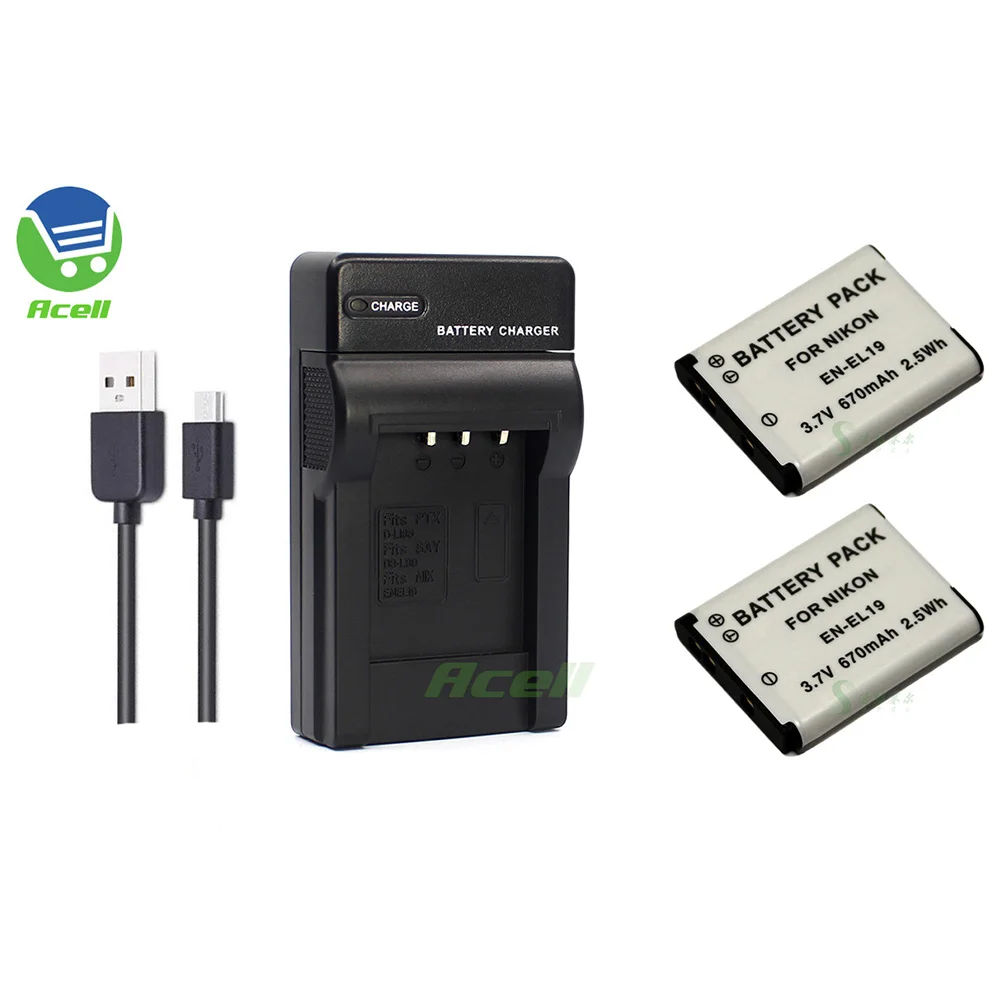 EN-EL19 аккумулятор + зарядное устройство USB для камеры Nikon COOLPIX A100 S6400 S4400 S4200 S4150 S3400 S3300