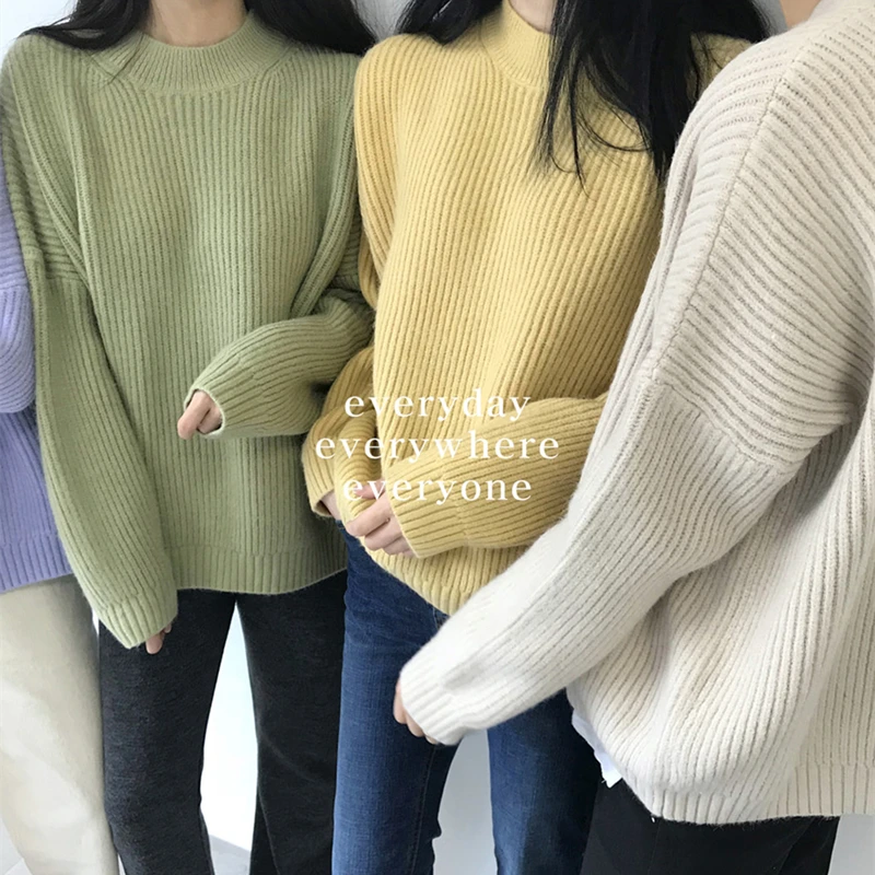 KINOMI осенне-зимние женские свитера Свободный пуловер с круглым вырезом корейский