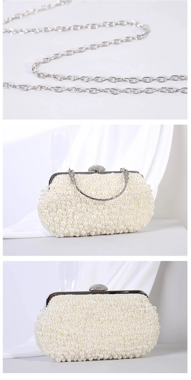 

XIYUAN Elegant Pearl Clasp White Women Beaded Evening Bags Formal Wedding Dinner Handbags and Purses Bridal Clutch Bag for girl