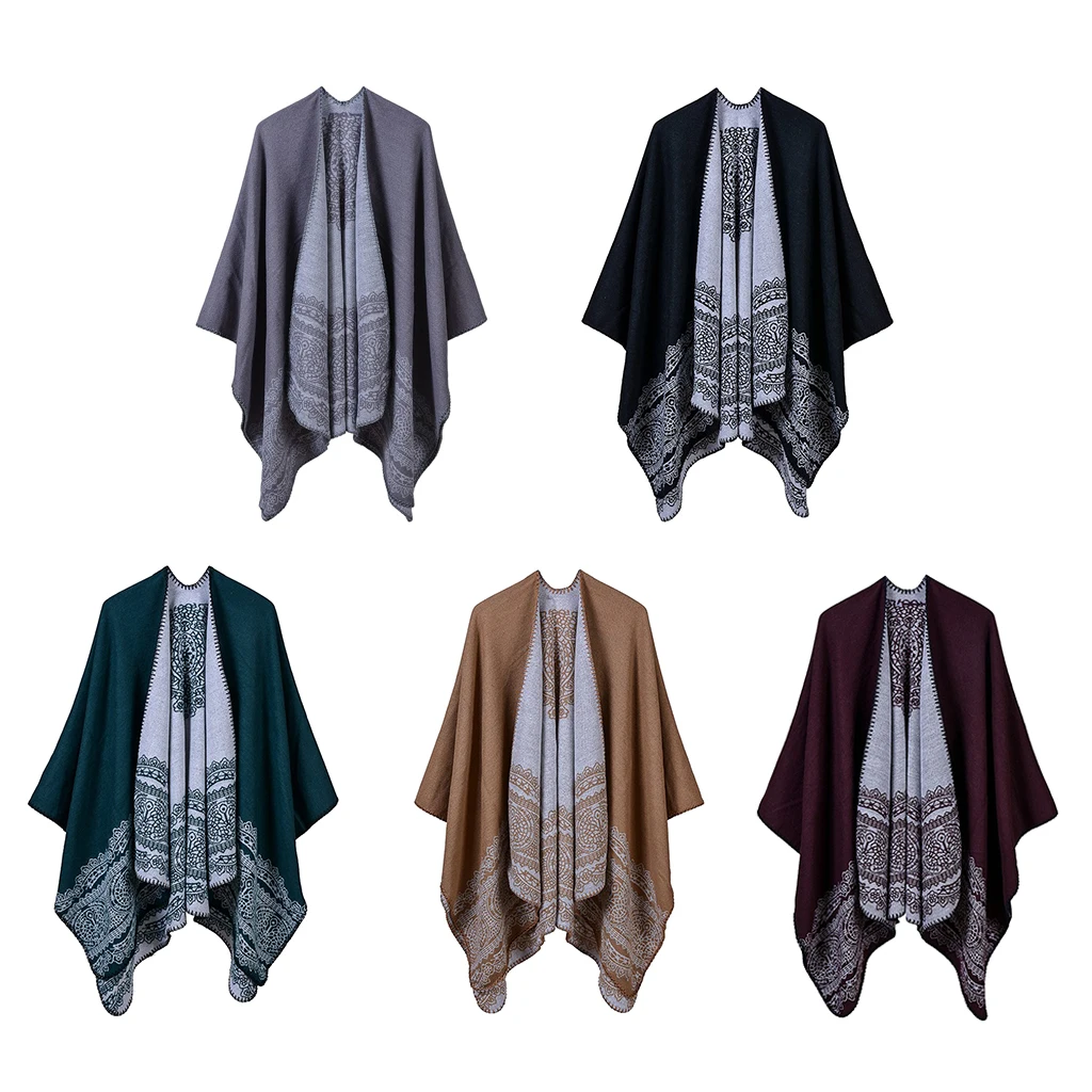 

Womens Warm Shawl Wrap Open Front Poncho Cape Kimono Thick Cardigan Sweater