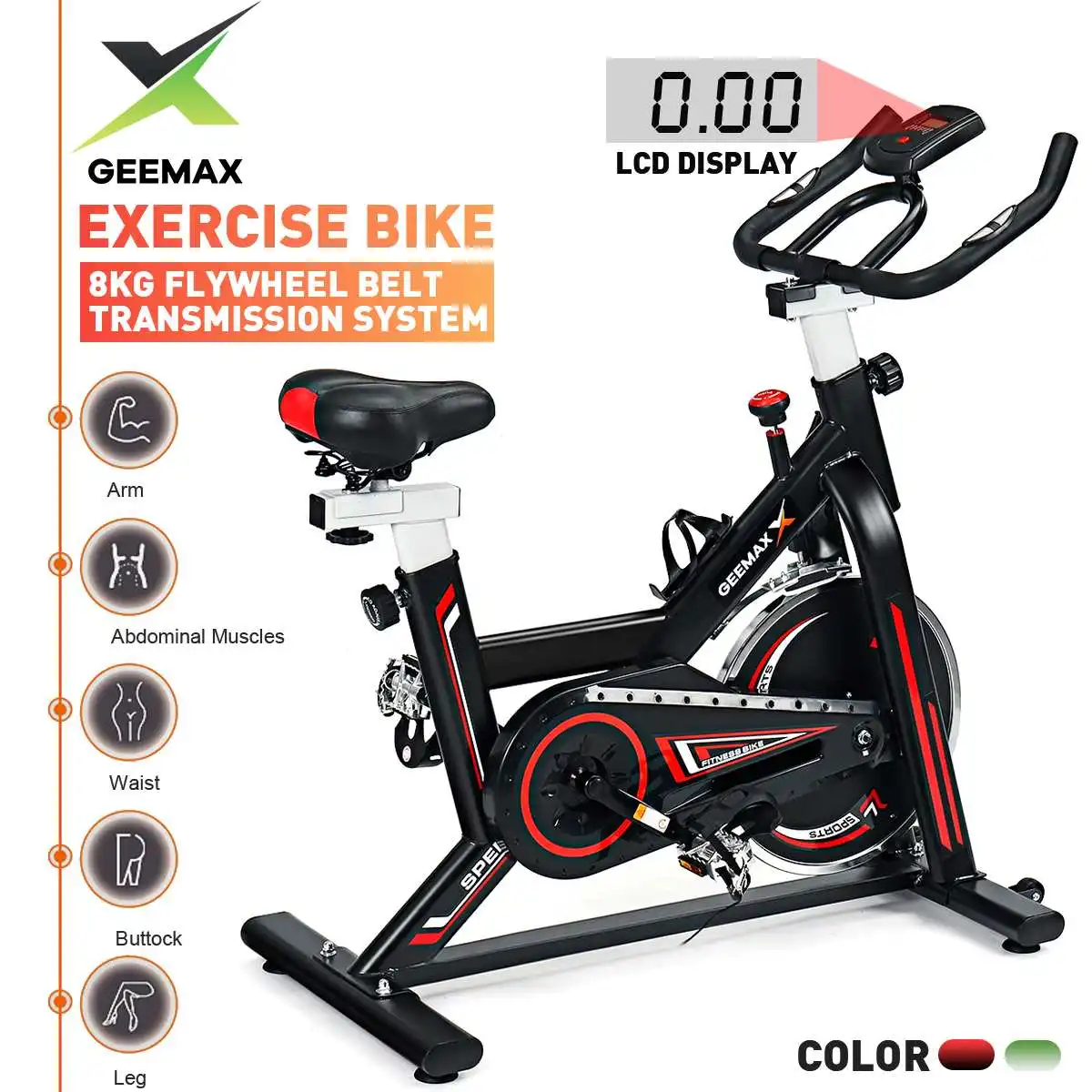 

GEEMAX Exercise Bike Home Indoor Gym Cycling Trainer Mute Pedal Bicycle Loss Pedal Fitness Equipment 8KG Flywheel LED Max 120Kg