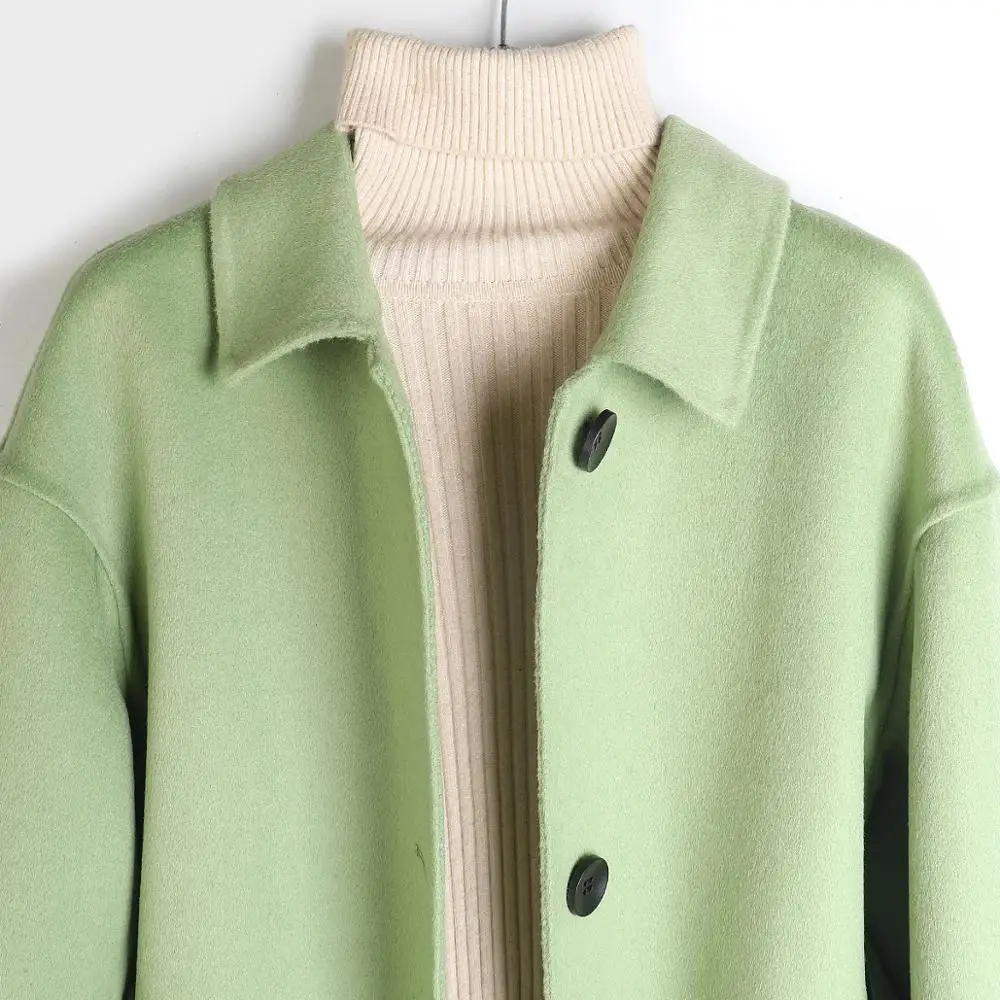 

2020 Autumn And Winter New Solid Color Hand-sewn Double-sided Cashmere Coat Women's Loose Mid-length Doll Collar Coat Women B145