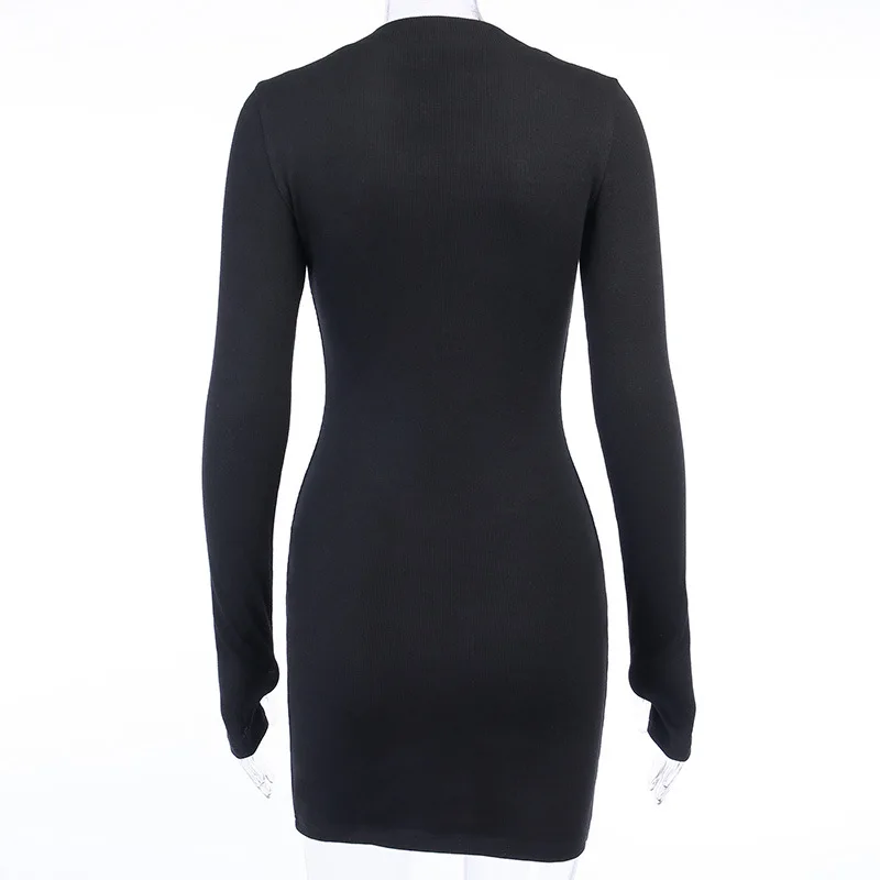 

Ladies Elegant Solid Party Dress Women Casual Half-Zip Long Sleeve Rib Bodycon Dress Winter Spring Slim Mini Dresses Knitwear
