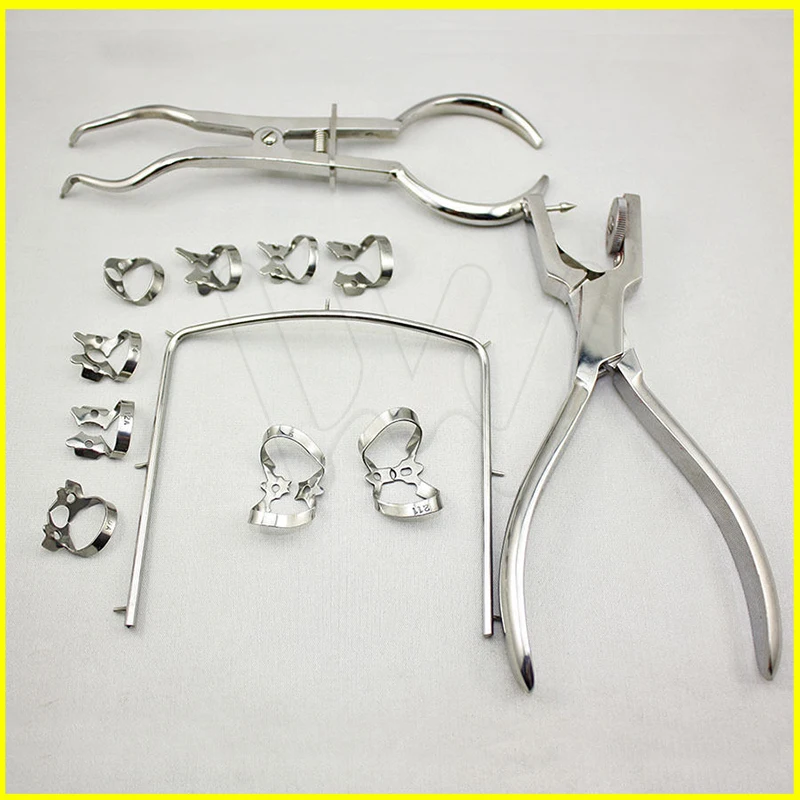 1set 12pcs Stainless Steel Dental Rubber Dam Kit Surgical Instruments | Красота и здоровье