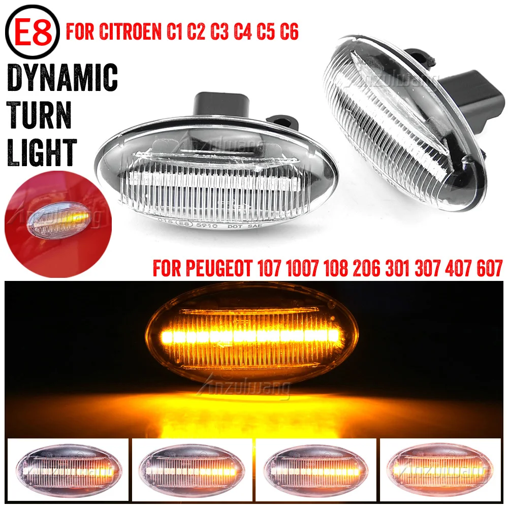 

2X Dynamic Flashing Led Side Marker Turn Signal Light For Peugeot 307 206 607 407 1007 107 207 Partner Expert Indicator Lamp