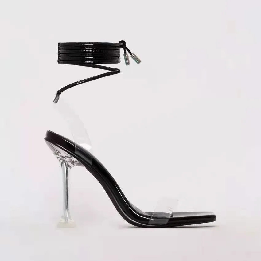 

Summer PVC Transparent Ankle Cross Strap High Heels Shoes Women Sandals Peep Toe Sexy Party Female Ladies Shoes Woman Sandalias