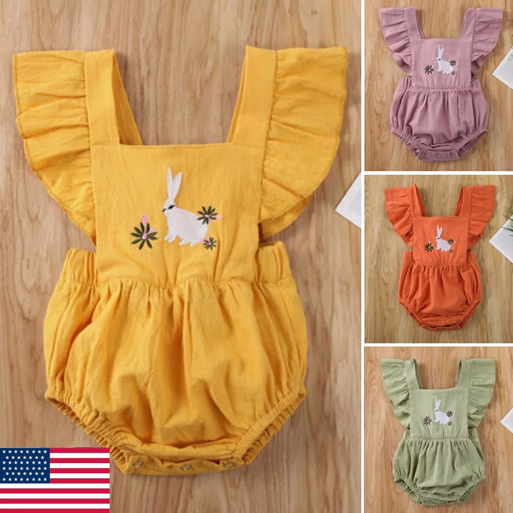 

0-18M Newborn Baby Girls Easter Cute Bodysuits Summer Rabbit Printed Casual Bodysuits Outfits