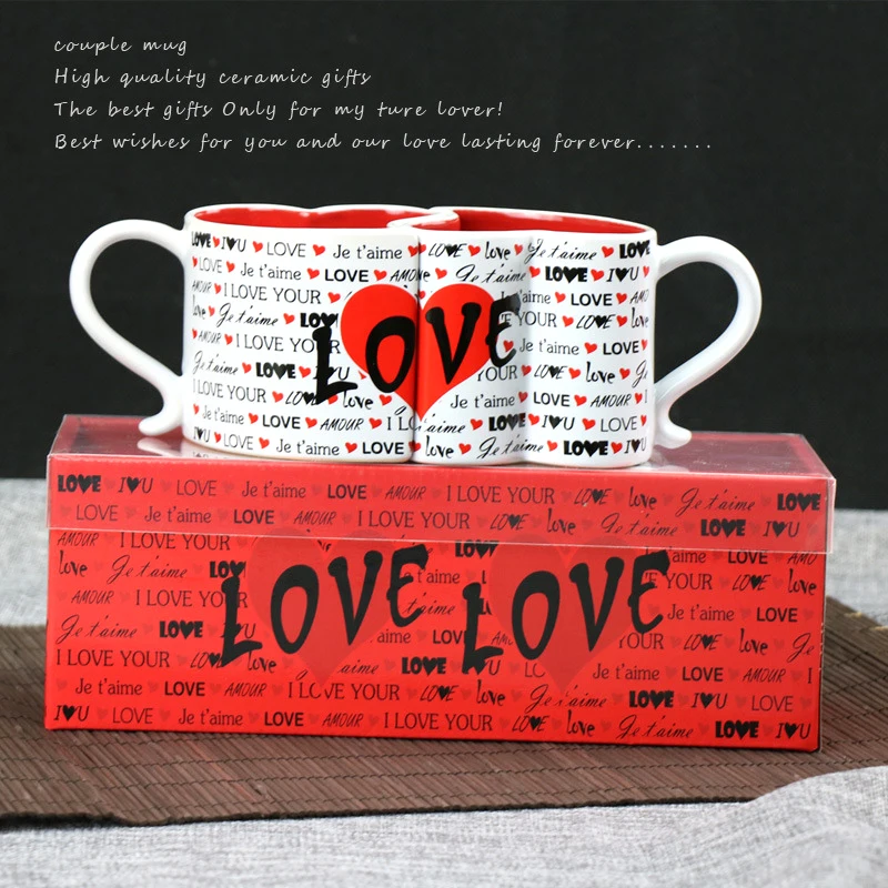 

Personality trend Ceramic pair cup creative heart lover water cup gift boxed mark cup