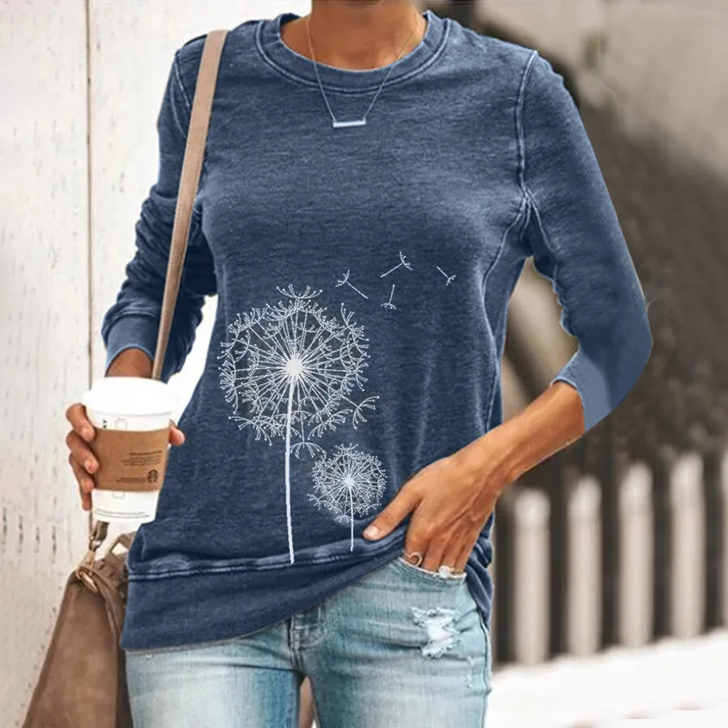 Женский свитер с круглым вырезом зимний модный Удобный длинным рукавом и принтом