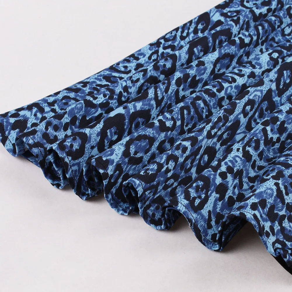 

Summer Dress Western Style Fashion Temperament Commute Casual Leopard Printing Splicing Oversize Summer Round Neck 2021