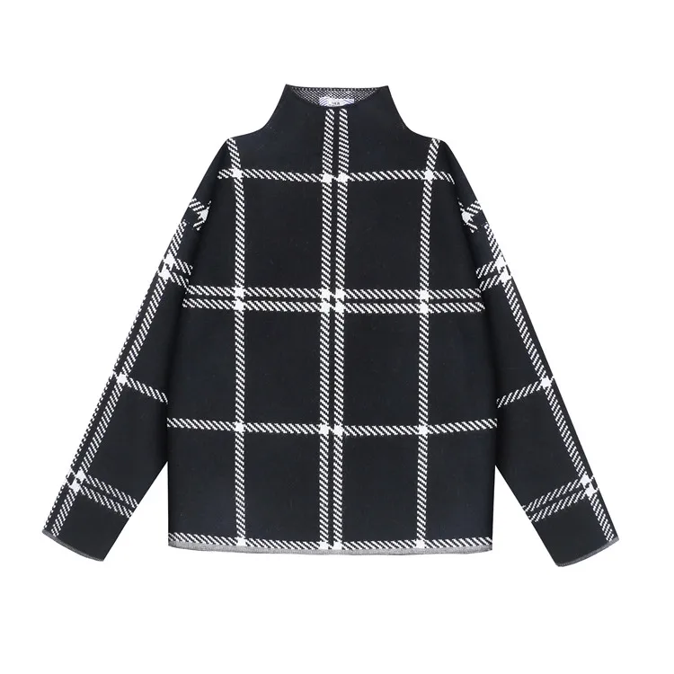 

Sweater Fashion Plaid Turtleneck Loose Knit Full Sleeve Korean Casual Tops 2020 Ins Winter New Women's Pullovers
