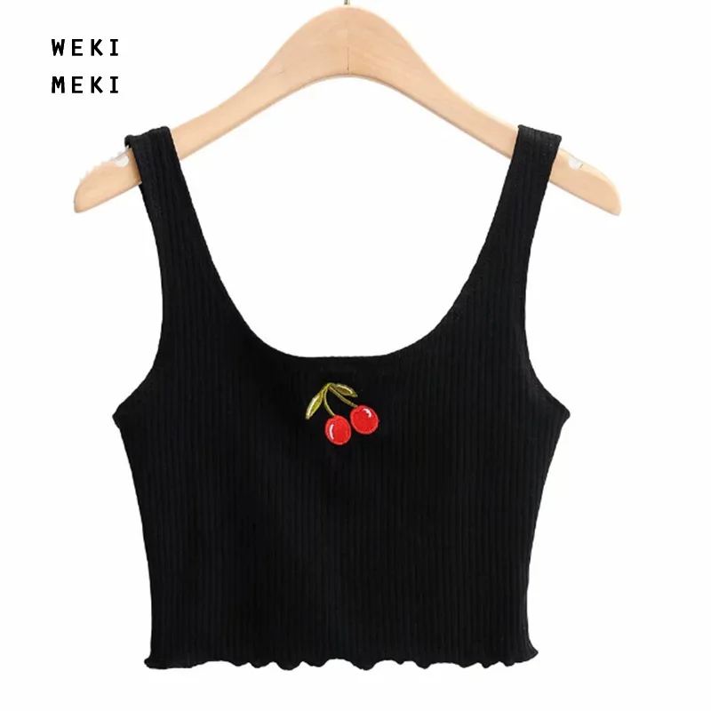 

Vintage Woman Camis Tank Top Casual Embroidery Short Knitted Tops for Women