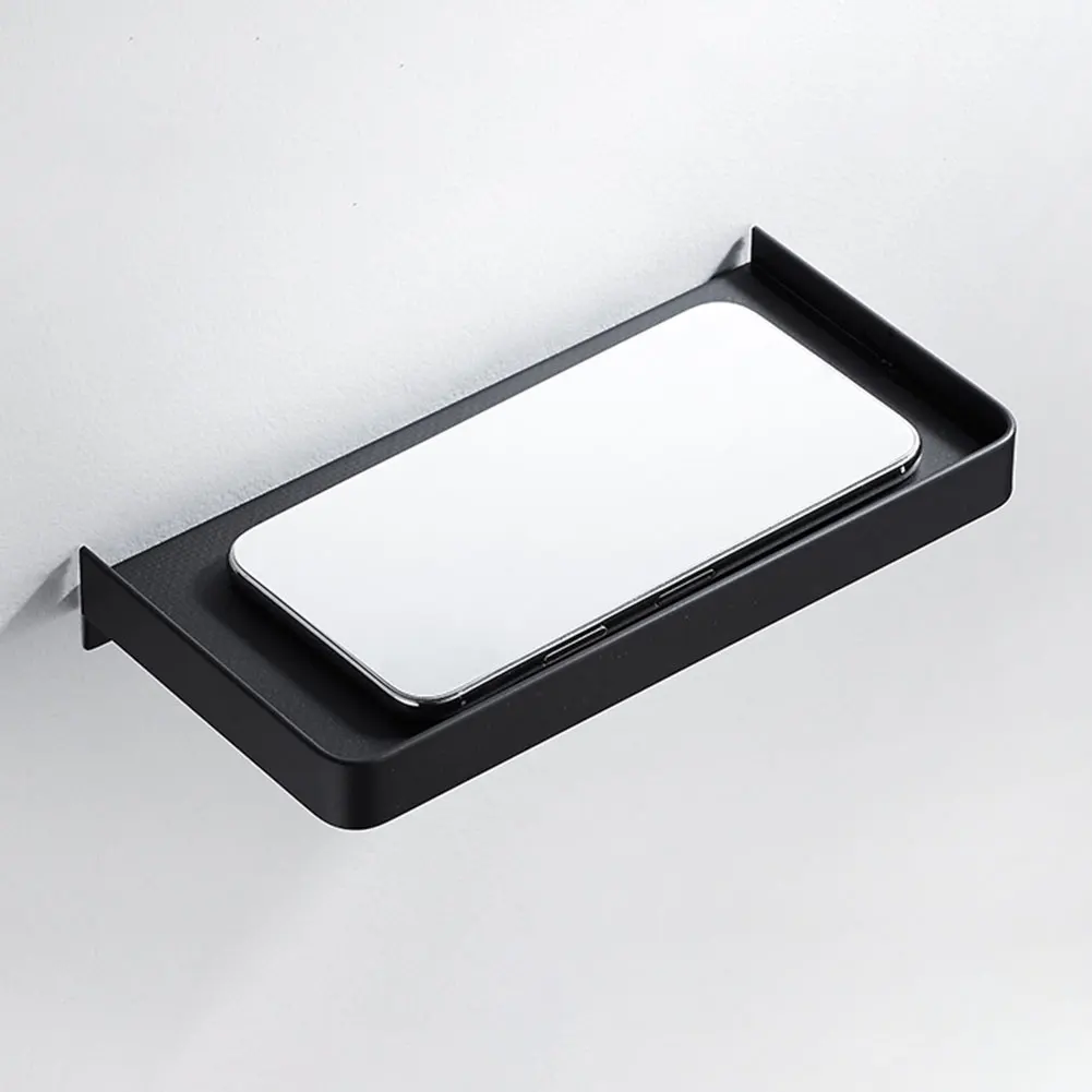 Полка для туалетной комнаты телефона шампуня ванной настенная черная щетка