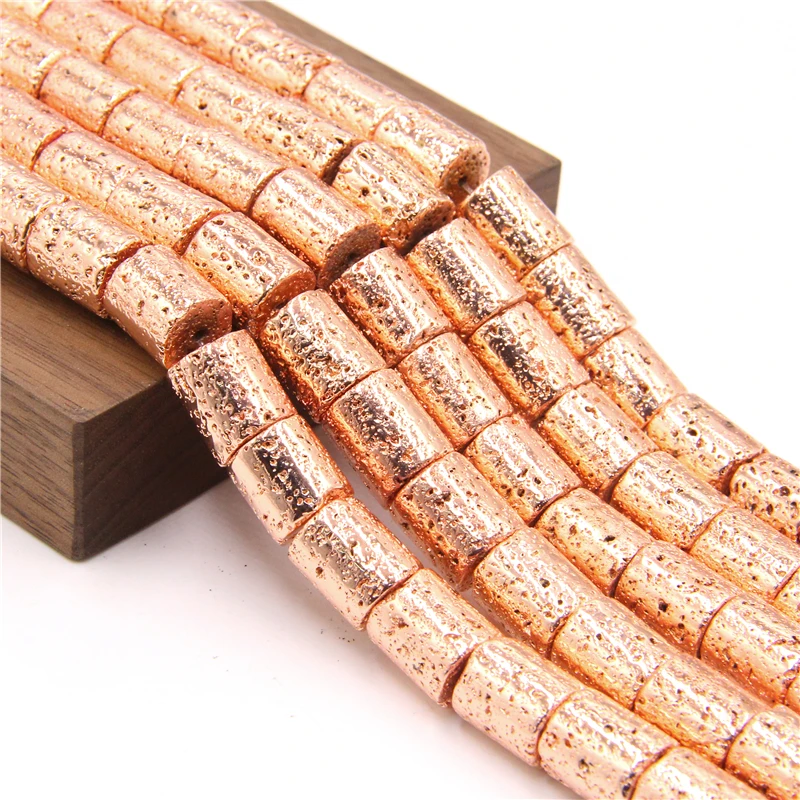 Опт 15 5 &quotгальванические бусины из розового золота с вулканическим камнем 10*12 мм