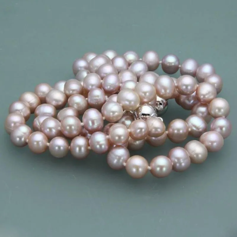 

Genuine 7-8MM Natural Lavender Akoya Cultured Pearl Necklace Bracelet Earrings