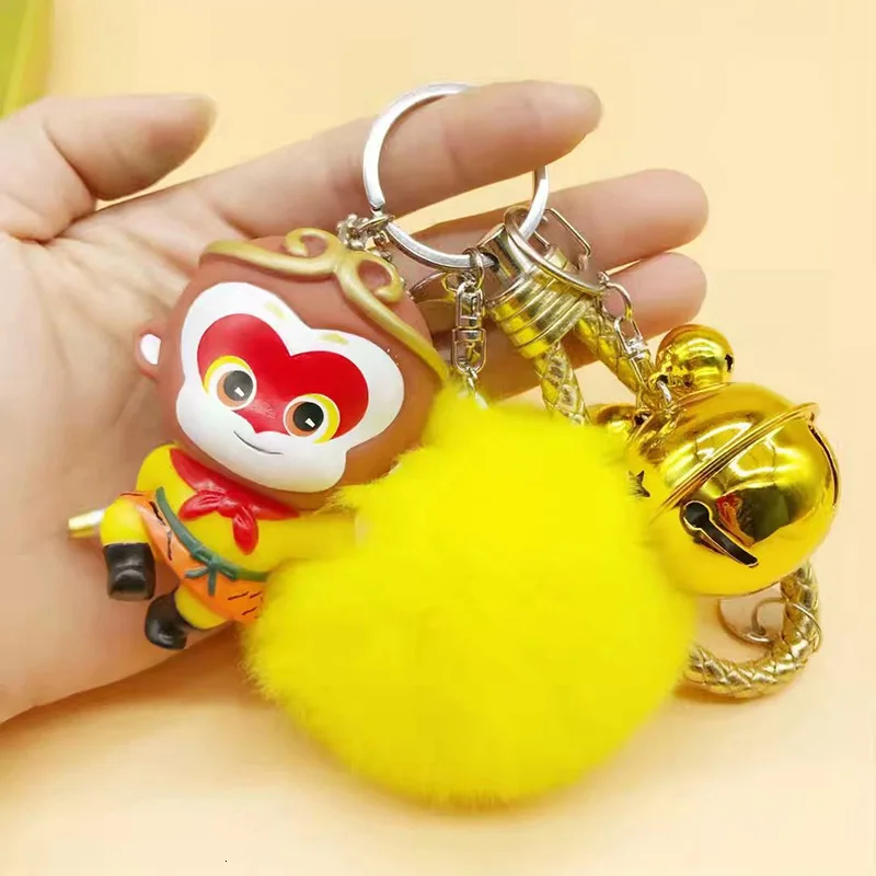 Брелок для ключей с кожаной веревкой помпонами королем обезьяны героями